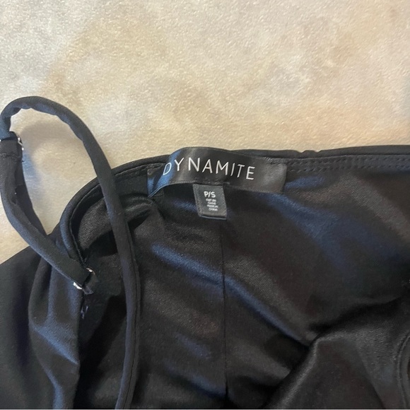 Dynamite Black Dress. Small. Long. Lined. Cut outs on the top. Stretchy. Slit. - Picture 3 of 5